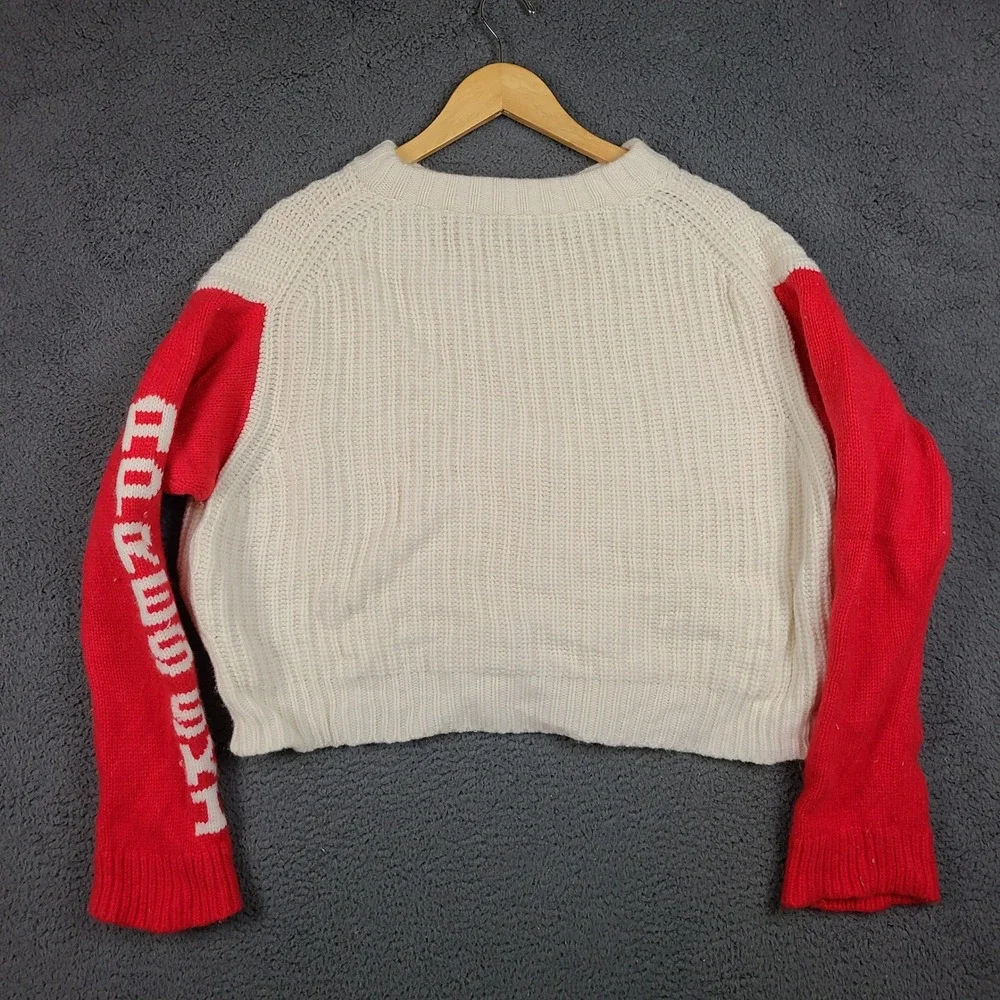 Tory Burch Merino Wool Apres Ski Sweater Cream Red Colorblock Size Large